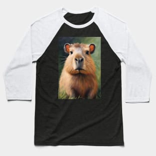 Cute Capybara Face Oil Painting Art Baseball T-Shirt